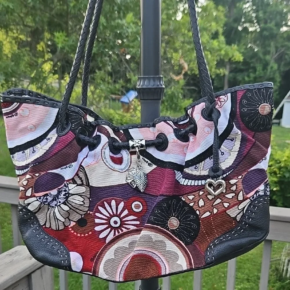 Brighton Boho Floral Canvas Shoulder Bag with Charms